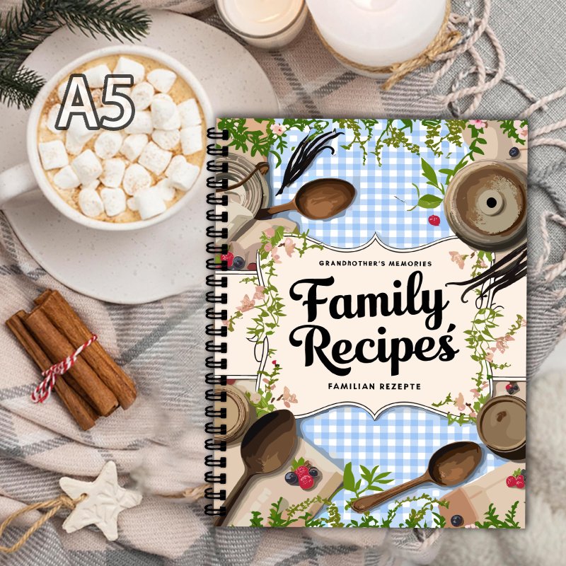Home Cooking Book - A5 레시피북, 블루 그리드, 바인 디자인,
